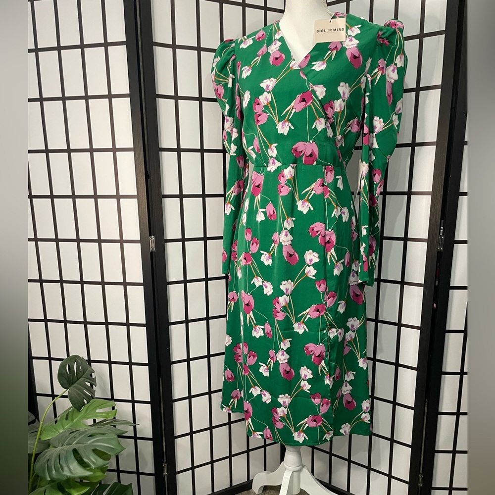 Asymmetrical Floral Dress in Green and Pink